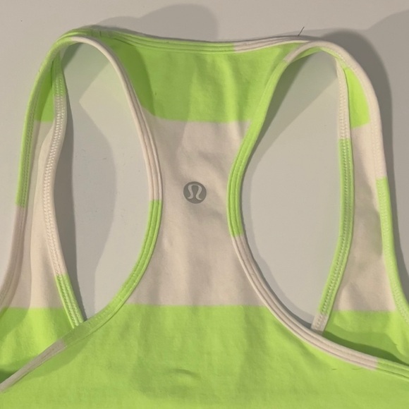 Lululemon Women's Neon Green and White Striped Tank Top Size 6 - Picture 9 of 9